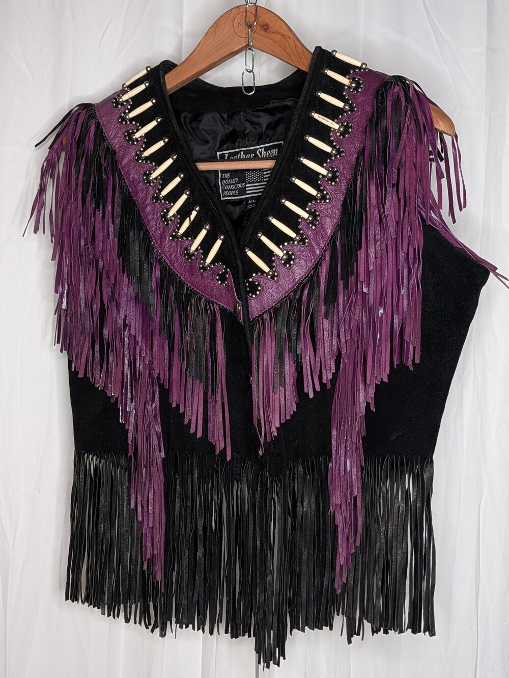 True VTG Al Leather & Suede Fringe Vest XL